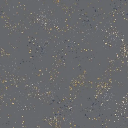Nahaufnahme des dunkelgrauen Speckled-Musters in Cloud mit weißen, dunkelblauen und goldenen Farbtupfern.