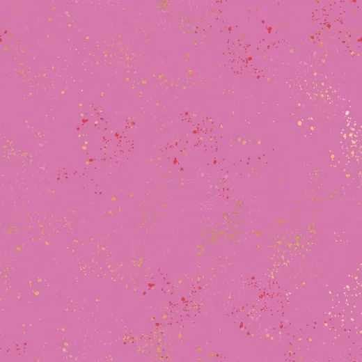 Speckled Daisy – Musterdetail Nahaufnahme des pinkfarbenen Speckled-Musters in Daisy mit roten und goldenen Farbtupfern.