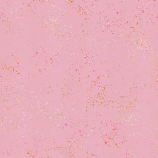 Nahaufnahme des rosafarbenen Speckled-Musters in Peony mit weißen, orangefarbenen und goldenen Farbtupfern.