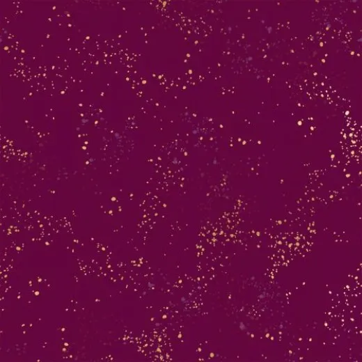 Nahaufnahme des weinroten Speckled-Musters in Purple Velvet mit goldenen Farbtupfern.