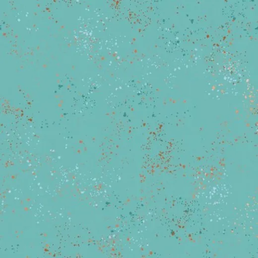 Nahaufnahme des türkisfarbenen Speckled-Musters in Turquoise mit weißen, rostorangen und dunkelpetrolfarbenen Farbtupfern.