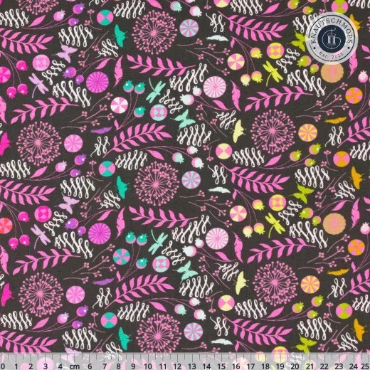 Tula Pink Baumwoll Designerstoff - Prince Charming - Dandelion - Licorice Tula Pink Baumwoll Designerstoff - Prince Charming - Dandelion - Licorice