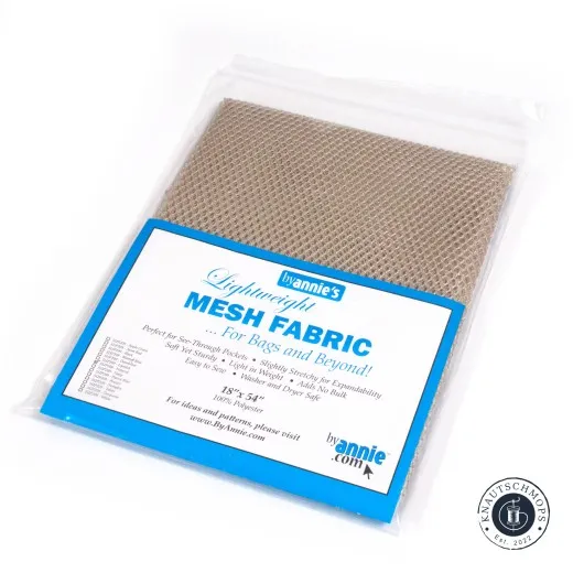 Verpackung ByAnnie's Mesh Natural ByAnnie's Lightweight Mesh in Natural, originalverpackt in der Wiederverschluss-Tüte mit Herstelleretikett.