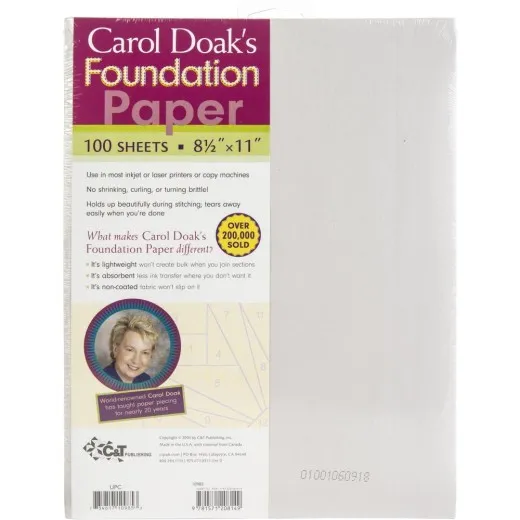 Verpackungsrückseite mit Produktbeschreibung, Eigenschaften und Porträt von Carol Doak