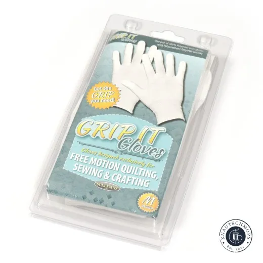 Verpackung der Sullivans Grip It Gloves Größe M, schräg fotografiert