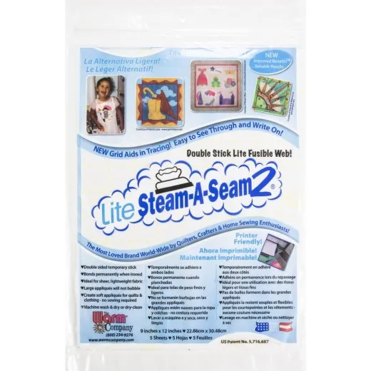 Verpackung Vorderseite Verpackung von Lite Steam-A-Seam 2 mit Anwendungsbeispielen und mehrsprachigen Produktinformationen