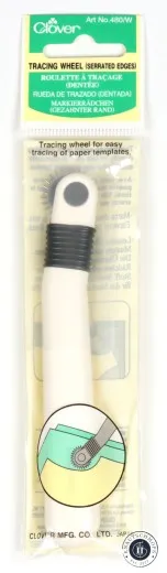 Verpackung des Clover Markierrädchens mit gezahntem Rand und Anwendungsgrafik zum Übertragen von Schnittmustern
