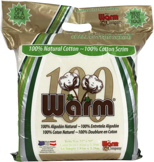 Verpackung des Warm-100-Quiltvlieses aus 100% Baumwolle mit Baumwoll-Scrim, Twin Size 72x90 Zoll.