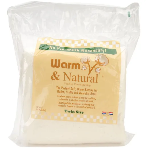 Verpackung des Warm-&-Natural-Quiltvlieses in durchsichtiger Folie, Twin Size 72x90 Zoll.
