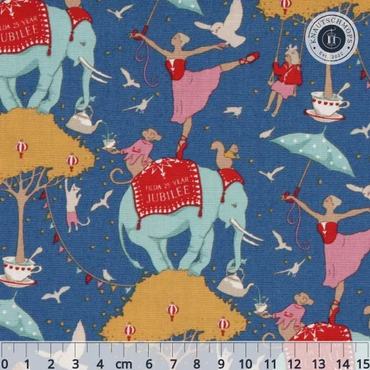 Zirkusmotiv mit Lineal Zirkusmotiv "Circus Life" in Blue mit Elefant und Ballerina, Lineal (ca. 15cm) zum Größenvergleich