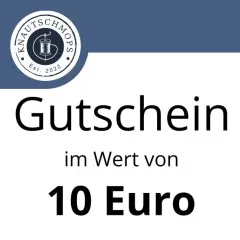 Gutschein im Wert von 10 Euro von Knautschmops.de mit Logo auf blau-weißem Hintergrund