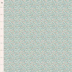 Weitere Ansicht des Blätter- und Beerenmusters von Lillian Teal aus der Tilda-Kollektion Village Life im Musterrapport.