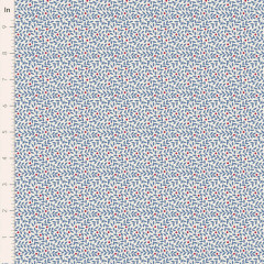 Blätter- und Beerenmuster von Lillian Blue aus der Tilda-Kollektion Village Life mit Zoll-Lineal zur Größenreferenz.