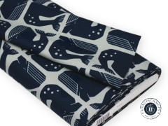 Cotton & Steel - By The Seaside II - Grumpy Whale - Blue-Gray Unbleached Fabric
