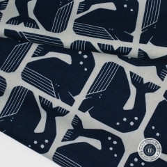 Cotton & Steel - By The Seaside II - Grumpy Whale - Blue-Gray Unbleached Fabric