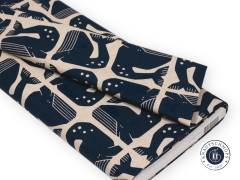 Cotton & Steel - By The Seaside II - Grumpy Whale - Navy Unbleached Canvas Fabric