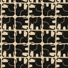 Cotton & Steel - Rising Sun - Jolly Elephant - Black Unbleached Canvas Fabric