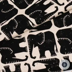 Cotton & Steel - Rising Sun - Jolly Elephant - Black Unbleached Canvas Fabric