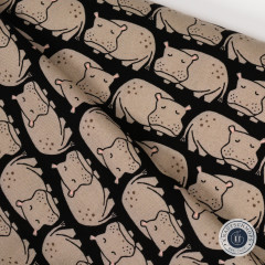 Cotton & Steel - Rising Sun - Weary Hippo - Black Fabric