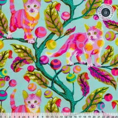 Tula Pink Baumwoll Designerstoff - Tabby Road Déjà Vu - Disco Kitty - Technomint Tula Pink Baumwoll Designerstoff - Tabby Road Déjà Vu - Disco Kitty - Technomint