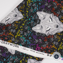 Tula Pink Baumwoll Designerstoff - Graywork - Wolf of Pink Street - Carbon