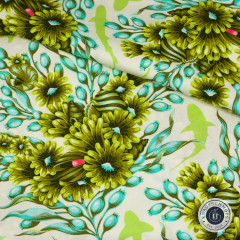 Tula Pink Baumwoll Designerstoff - Floral Reef - Shadow Sharks - Seagrass