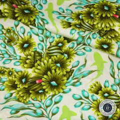 Tula Pink Baumwoll Designerstoff - Floral Reef - Shadow Sharks - Seagrass