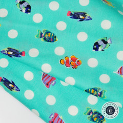 Tula Pink Baumwoll Designerstoff - Floral Reef - School Crossing - Seafoam