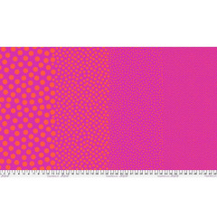 Ganze Stoffbreite Stones Pinkerberry: Farbverlauf von großen zu winzigen orangen Punkten auf Pink
