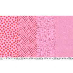 Stoffbreite von Tula Pink Stones Watermelon mit Punkteverlauf von großen zu feinen roten Tupfen auf Rosa