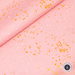 Nahaufnahme des rosa Canvas Speckled Balmy mit gefalteter Stoffkante und orangen Farbspritzern