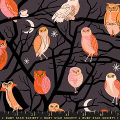 Ruby Star Society - Freaky Familiars - Who Cooks For You Novelty Owls Nature Trees - Eggplant