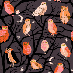 Ruby Star Society - Freaky Familiars - Who Cooks For You Novelty Owls Nature Trees - Eggplant