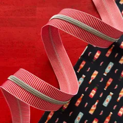 Sassafras Lane Designs - Reißverschluss #5 - Red Stripe - Nickel
