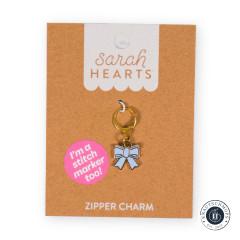 Sarah Hearts - Zipper Charm - Blue Bow Enamel Stitch Marker