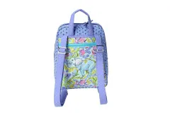 Rückansicht des Back At Ya 2.1 Rucksacks in lila Blumen- und Elefanten-Print mit Reißverschlusstasche.