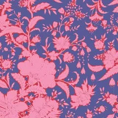 Nahaufnahme-Ausschnitt der floralen Ranken im Abloom-Design in Prussian.