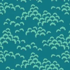 Nahaufnahme-Ausschnitt der Blütenwolken im petrolfarbenen Cottonbloom-Design.