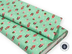 Auf Pappe gewickelter Baumwollstoff in Mint mit Eisbecher-Druck