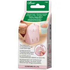 Verpackung des Clover „Quick Cut" Fadenschneiders mit Barcode und technischen Angaben am Rand.