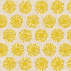 Detailansicht des Sunshine-Musters mit sichtbarer Canvas-Webstruktur in Naturbeige und Senfgelb.
