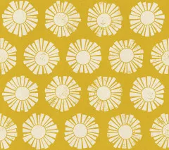 Detailansicht des Sunshine-Musters mit einzelnen Sonnenmedaillons im rustikalen Stempeldruck.