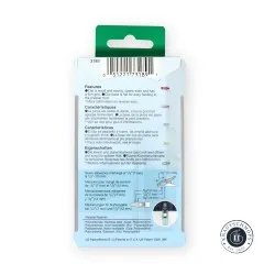 Rückseite der Verpackung mit Produkteigenschaften und Maßangaben der Nahtzugabe-Markierungen.
