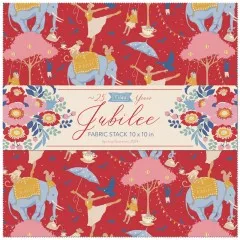 Einzelnes rotes Zirkus-Motiv mit Elefant und Ballerina aus dem Layer-Cake-Set, freigestellt.