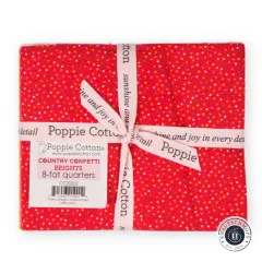 Etikett mit Kollektionsname Country Confetti Brights, Angabe 8 Fat Quarters und Artikelnummer CC20202