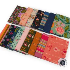 Fat Quarters der Starling-Kollektion diagonal gestaffelt, Nahaufnahme der Einzelmuster