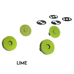 Vier limettengrüne Druckknöpfe und Unterlegscheiben, darunter der Schriftzug 'LIME' zur Kennzeichnung der Farbvariante.