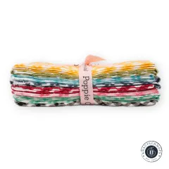 Mit rosa Markenband „Poppie Cotton“ zusammengebundenes Fat Quarter Bundle Gingham Picnic in Gelb, Oliv, Petrol, Marine, Rot, Grün und Grau