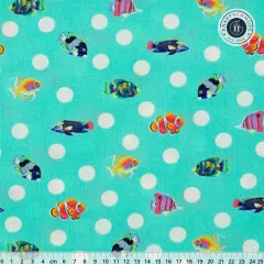 Tula Pink Baumwoll Designerstoff - Floral Reef - School Crossing - Seafoam