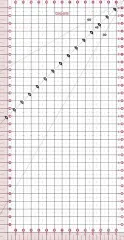 Rasterung des Fiskars Patchwork Lineals mit pinker cm-Skala, Saumzugabe-Streifen und 30/45/60 Grad Linien